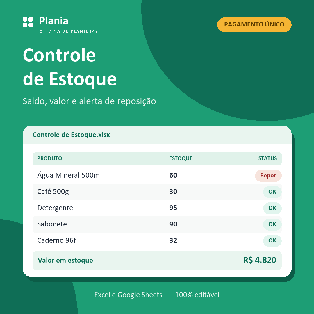 Capa da planilha Controle de Estoque